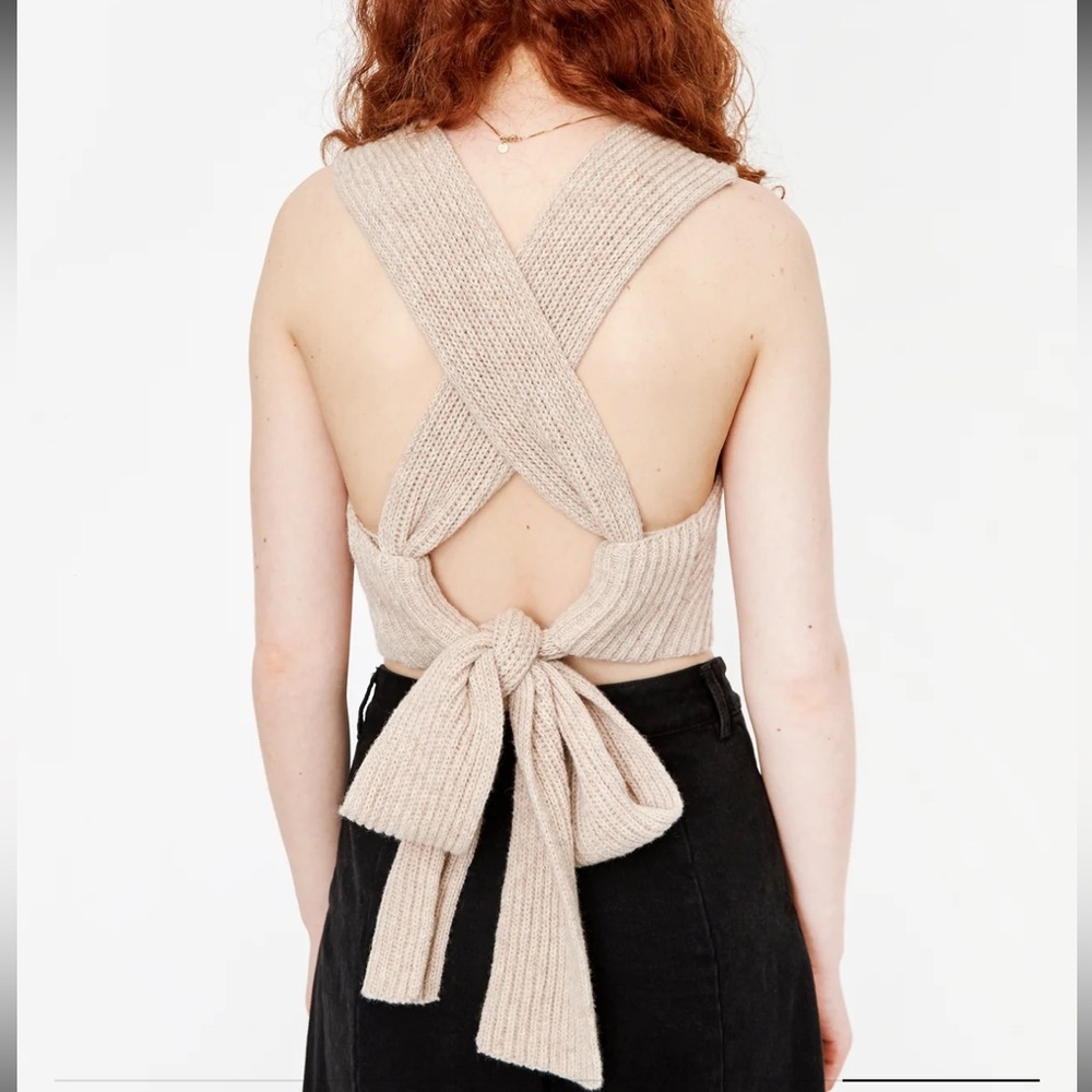 GANNI Rib Knit Tie Back Top